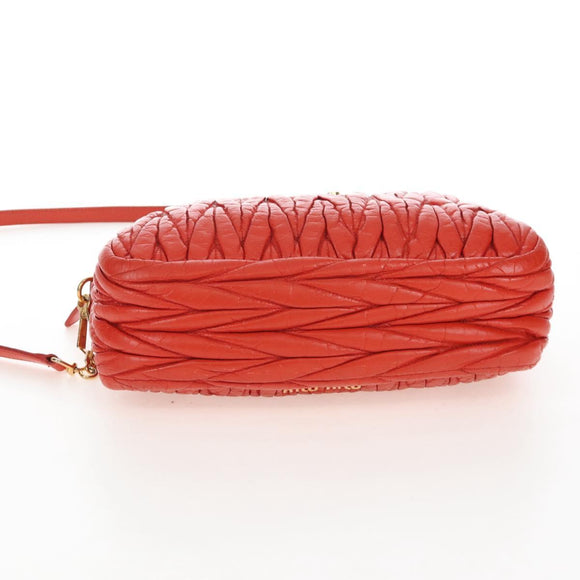 Miu Miu Matelasse Hand Bag Leather 2way Orange Gold Auth 167666A