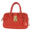 Miu Miu Matelasse Hand Bag Leather 2way Orange Gold Auth 167666A-13