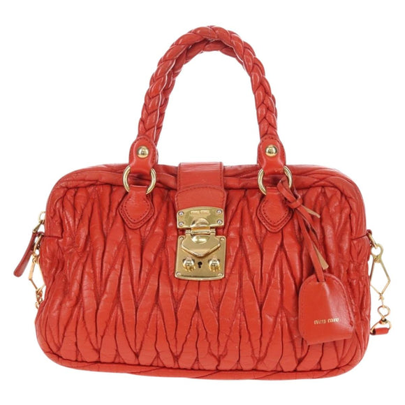 Miu Miu Matelasse Hand Bag Leather 2way Orange Gold Auth 167666A
