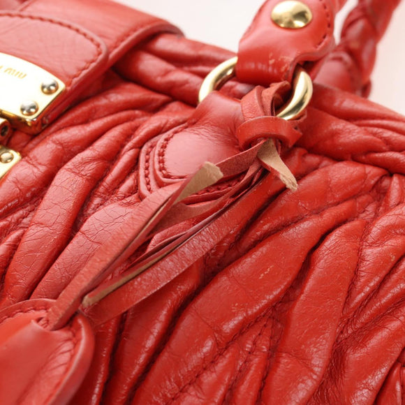 Miu Miu Matelasse Hand Bag Leather 2way Orange Gold Auth 167666A