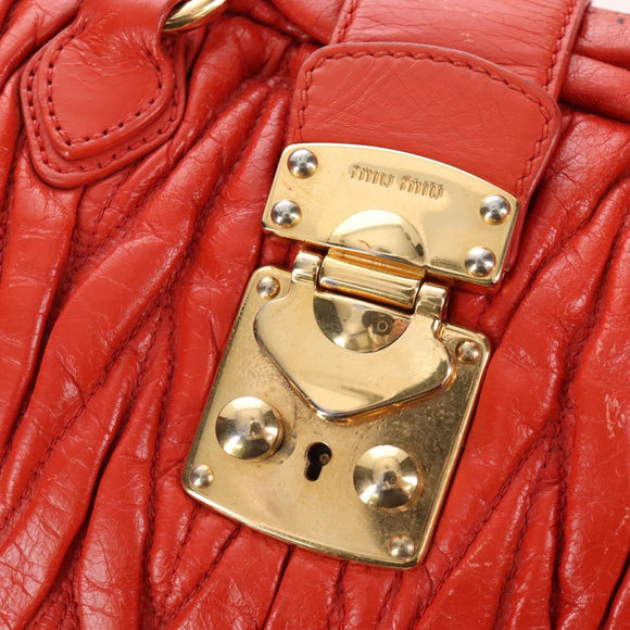 Miu Miu Matelasse Hand Bag Leather 2way Orange Gold Auth 167666A
