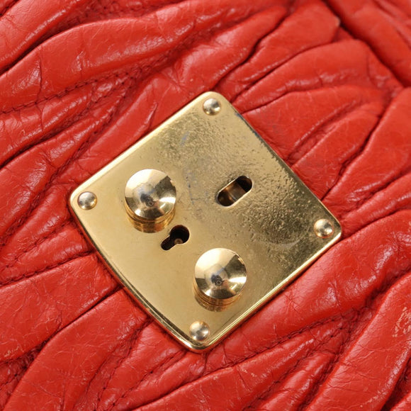 Miu Miu Matelasse Hand Bag Leather 2way Orange Gold Auth 167666A