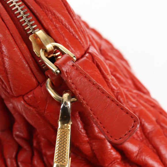Miu Miu Matelasse Hand Bag Leather 2way Orange Gold Auth 167666A