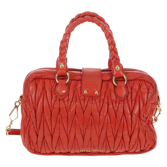 Miu Miu Matelasse Hand Bag Leather 2way Orange Gold Auth 167666A