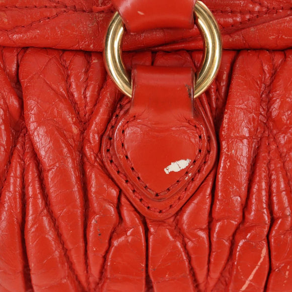 Miu Miu Matelasse Hand Bag Leather 2way Orange Gold Auth 167666A