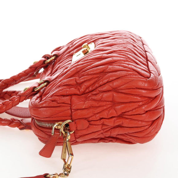 Miu Miu Matelasse Hand Bag Leather 2way Orange Gold Auth 167666A