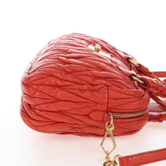 Miu Miu Matelasse Hand Bag Leather 2way Orange Gold Auth 167666A
