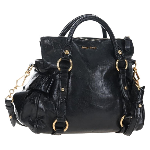 Miu Miu Hand Bag Leather 2way Black Gold Auth 167667M