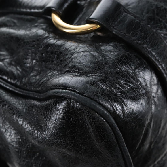 Miu Miu Hand Bag Leather 2way Black Gold Auth 167667M