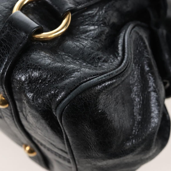Miu Miu Hand Bag Leather 2way Black Gold Auth 167667M