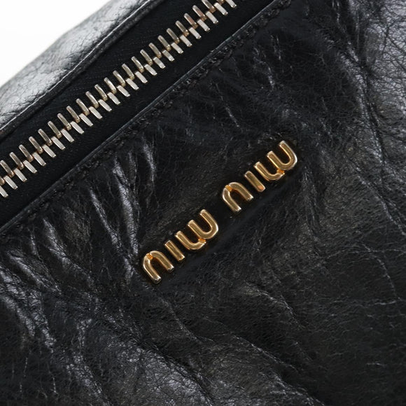 Miu Miu Hand Bag Leather 2way Black Gold Auth 167667M