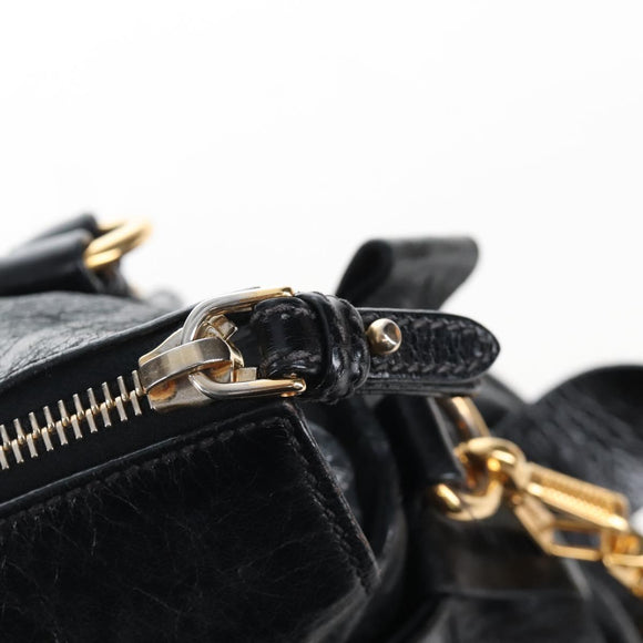 Miu Miu Hand Bag Leather 2way Black Gold Auth 167667M