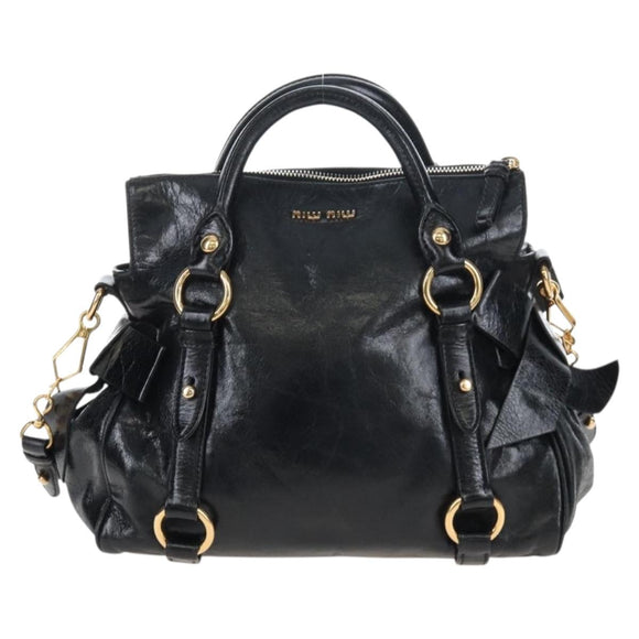 Miu Miu Hand Bag Leather 2way Black Gold Auth 167667M