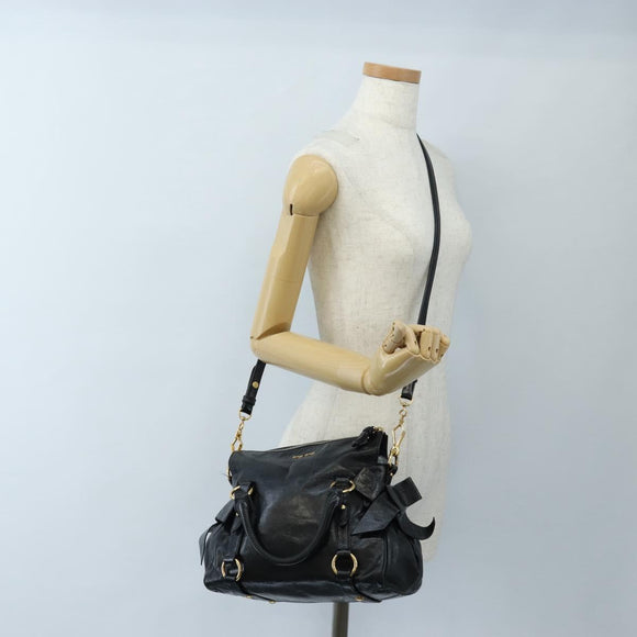Miu Miu Hand Bag Leather 2way Black Gold Auth 167667M