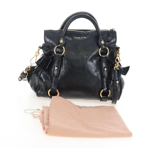 Miu Miu Hand Bag Leather 2way Black Gold Auth 167667M