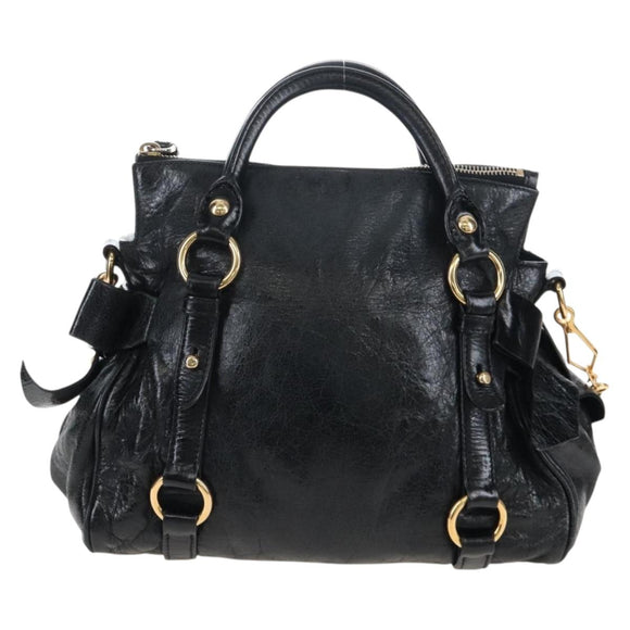 Miu Miu Hand Bag Leather 2way Black Gold Auth 167667M