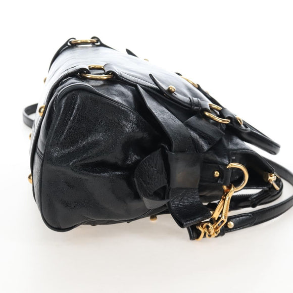 Miu Miu Hand Bag Leather 2way Black Gold Auth 167667M
