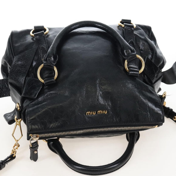 Miu Miu Hand Bag Leather 2way Black Gold Auth 167667M