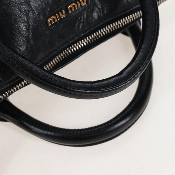 Miu Miu Hand Bag Leather 2way Black Gold Auth 167667M