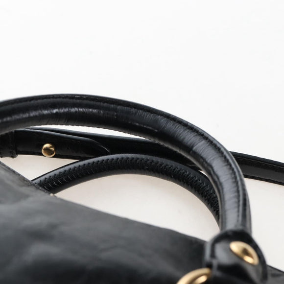 Miu Miu Hand Bag Leather 2way Black Gold Auth 167667M