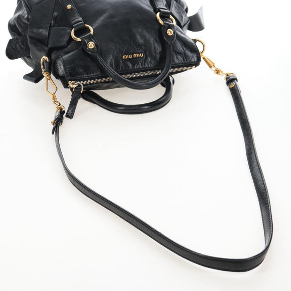 Miu Miu Hand Bag Leather 2way Black Gold Auth 167667M