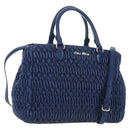 Miu Miu Matelasse Hand Bag Leather 2way Blue Silver Auth 167668M-1