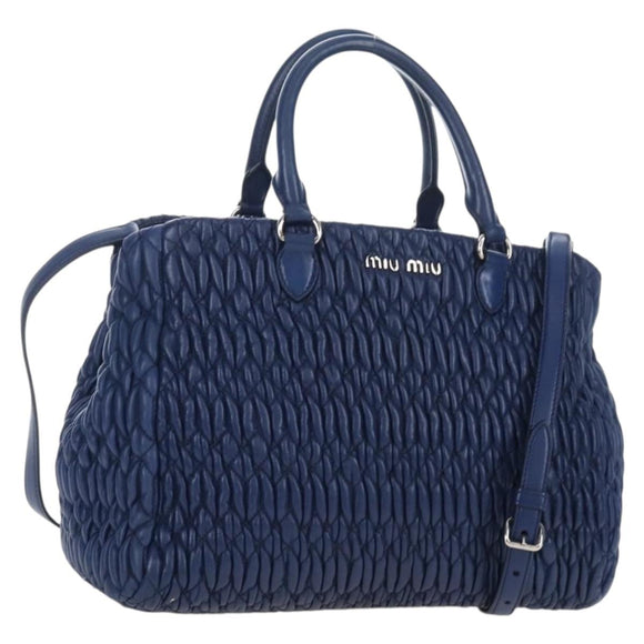 Miu Miu Matelasse Hand Bag Leather 2way Blue Silver Auth 167668M