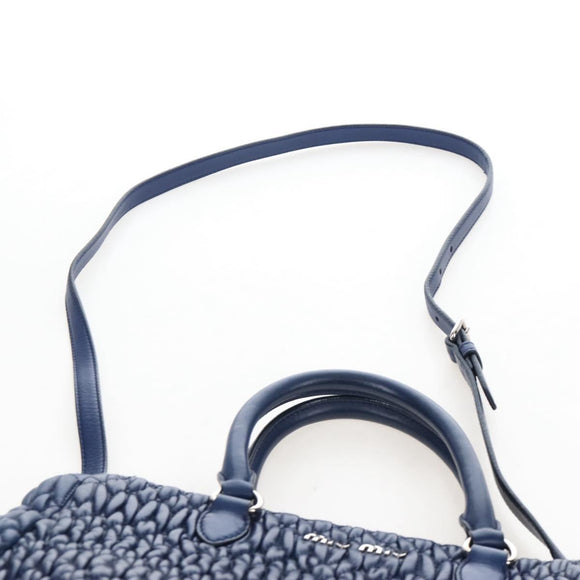 Miu Miu Matelasse Hand Bag Leather 2way Blue Silver Auth 167668M
