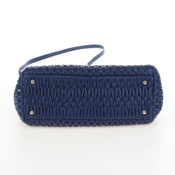 Miu Miu Matelasse Hand Bag Leather 2way Blue Silver Auth 167668M