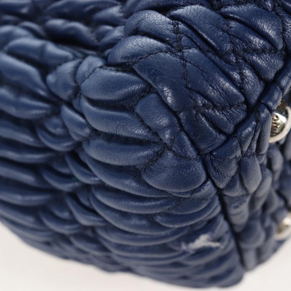 Miu Miu Matelasse Hand Bag Leather 2way Blue Silver Auth 167668M