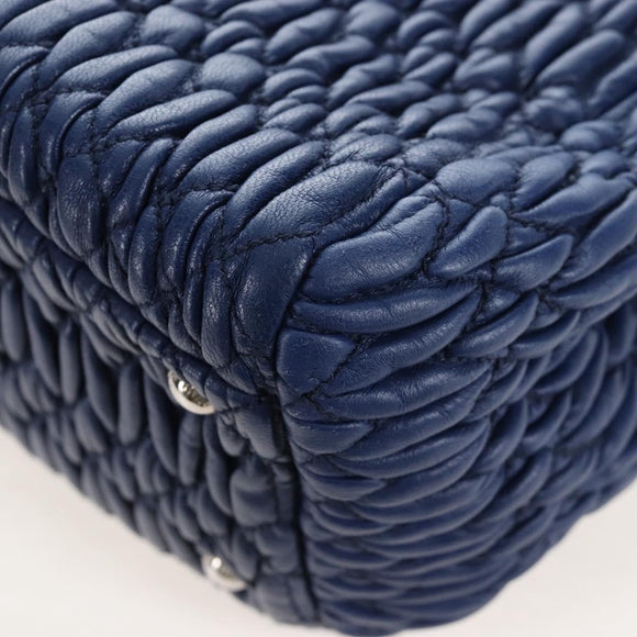 Miu Miu Matelasse Hand Bag Leather 2way Blue Silver Auth 167668M