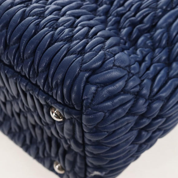 Miu Miu Matelasse Hand Bag Leather 2way Blue Silver Auth 167668M