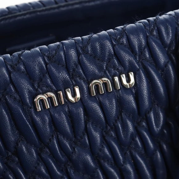 Miu Miu Matelasse Hand Bag Leather 2way Blue Silver Auth 167668M