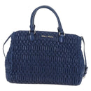 Miu Miu Matelasse Hand Bag Leather 2way Blue Silver Auth 167668M-13