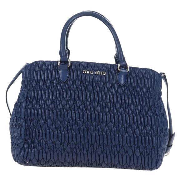Miu Miu Matelasse Hand Bag Leather 2way Blue Silver Auth 167668M