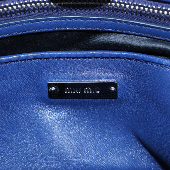 Miu Miu Matelasse Hand Bag Leather 2way Blue Silver Auth 167668M