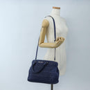 Miu Miu Matelasse Hand Bag Leather 2way Blue Silver Auth 167668M-28
