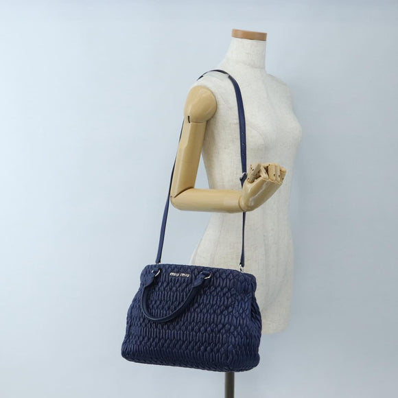 Miu Miu Matelasse Hand Bag Leather 2way Blue Silver Auth 167668M