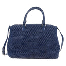 Miu Miu Matelasse Hand Bag Leather 2way Blue Silver Auth 167668M-2