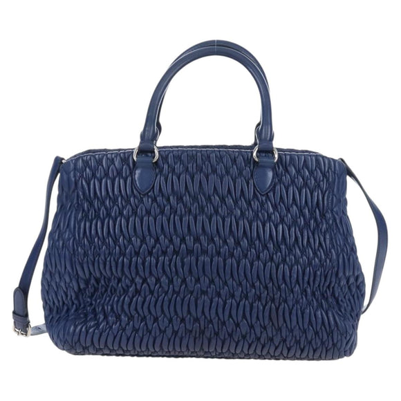 Miu Miu Matelasse Hand Bag Leather 2way Blue Silver Auth 167668M