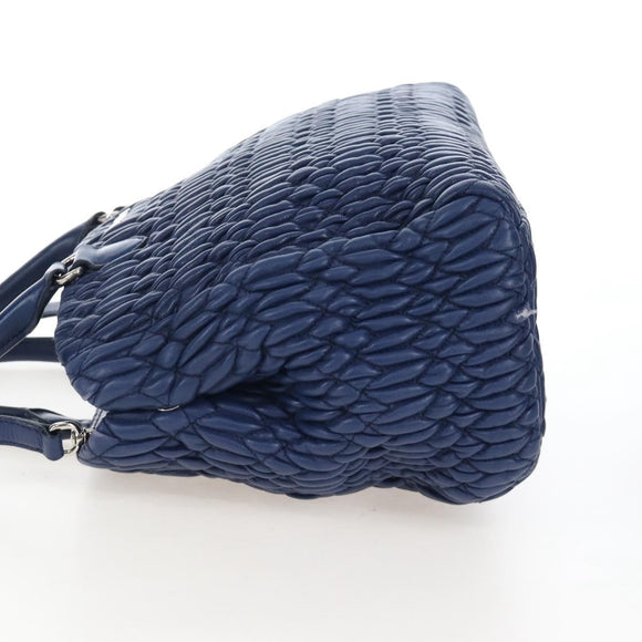 Miu Miu Matelasse Hand Bag Leather 2way Blue Silver Auth 167668M