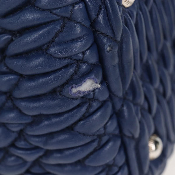 Miu Miu Matelasse Hand Bag Leather 2way Blue Silver Auth 167668M