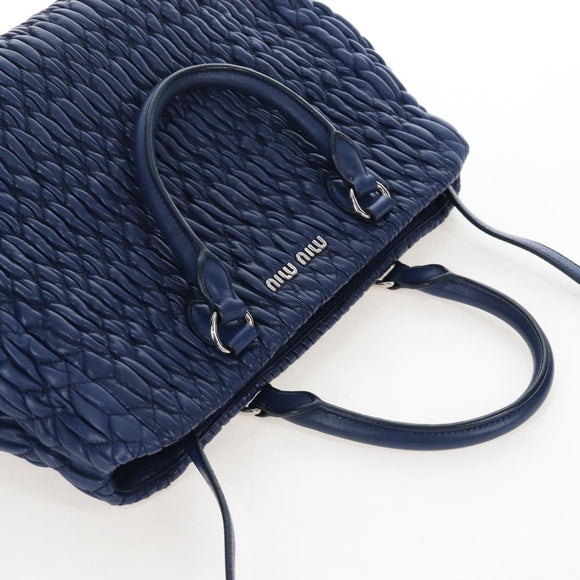 Miu Miu Matelasse Hand Bag Leather 2way Blue Silver Auth 167668M