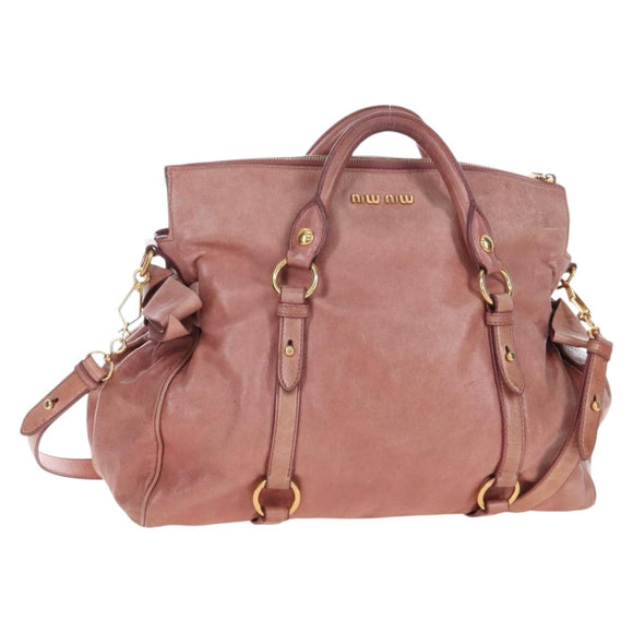 Miu Miu Hand Bag Leather 2way Pink Gold Auth 167669M