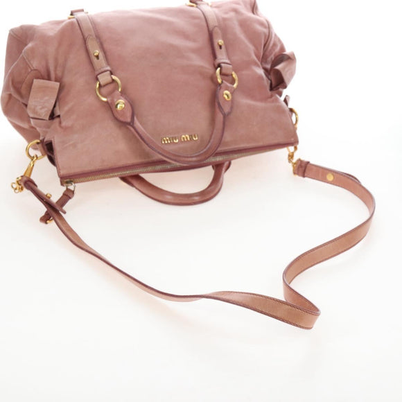 Miu Miu Hand Bag Leather 2way Pink Gold Auth 167669M
