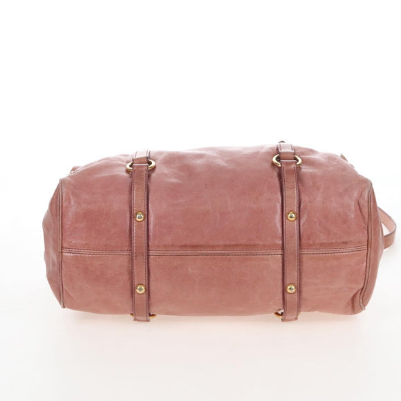 Miu Miu Hand Bag Leather 2way Pink Gold Auth 167669M
