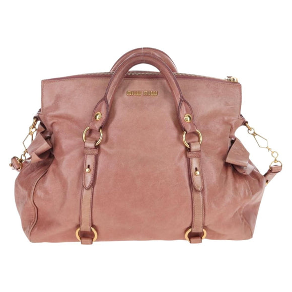 Miu Miu Hand Bag Leather 2way Pink Gold Auth 167669M