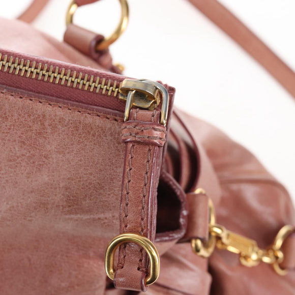 Miu Miu Hand Bag Leather 2way Pink Gold Auth 167669M