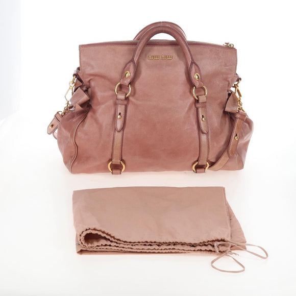 Miu Miu Hand Bag Leather 2way Pink Gold Auth 167669M