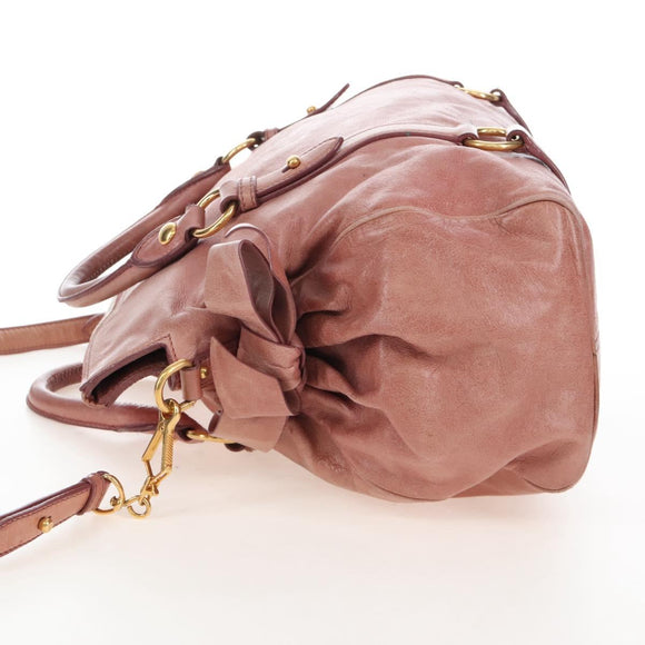 Miu Miu Hand Bag Leather 2way Pink Gold Auth 167669M